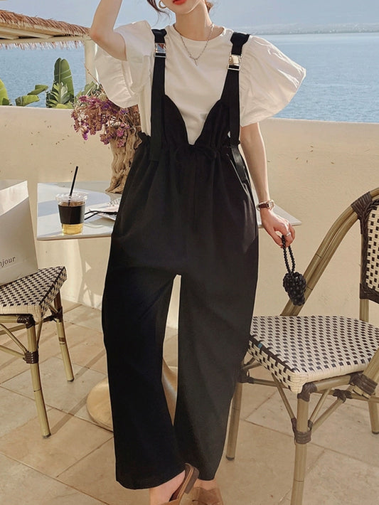 VERILADY |フリルスリーブブラウス&サロペット2点セットアップ