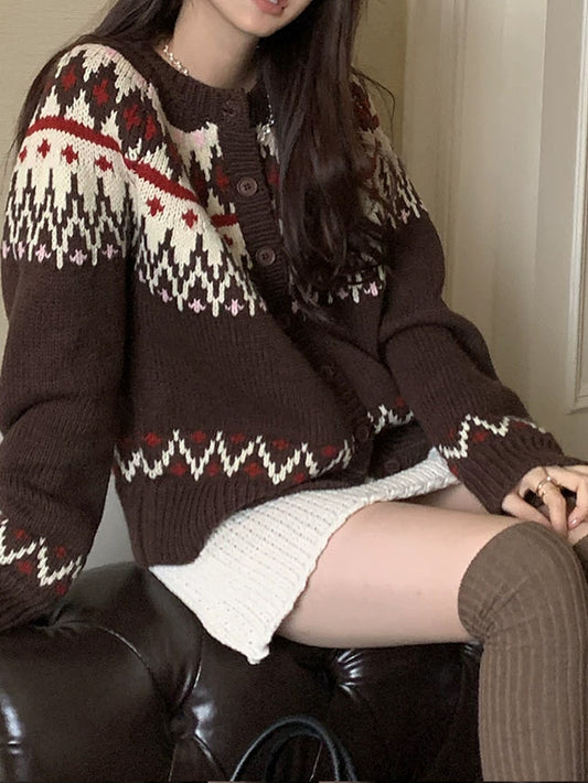 VERILADY |ノルディック柄ボタンカーディガン セーター