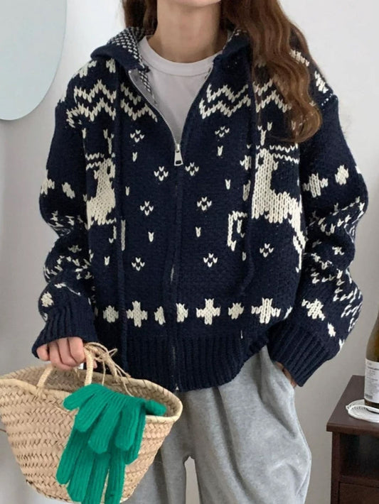 VERILADY |クリスマスフード付きニットプルオーバーセーター