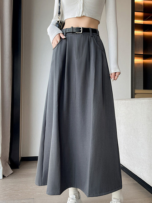 VERILADY | 韓国っぽハイウエストプリーツマキシAラインロングスカート 3色