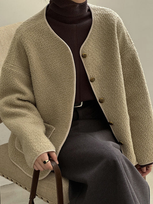 VERILADY |バイカラーパイピングファージャケット ボアジャケット