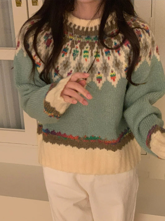 VERILADY |ノルディックジャガードニットプルオーバーセーター