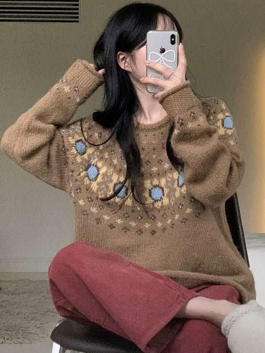 VERILADY | ラグランノルディック柄セーター ニットプルオーバー