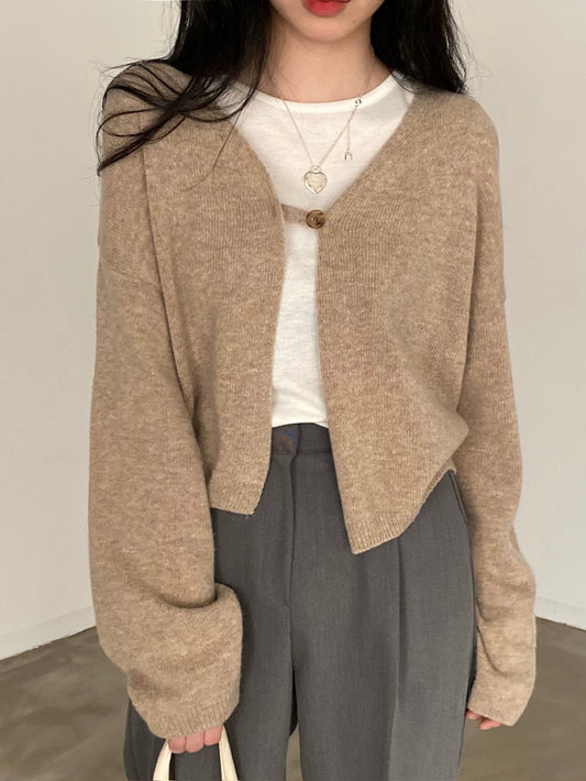 VERILADY | ワンボタンカーディガンニットトップス 秋セーター