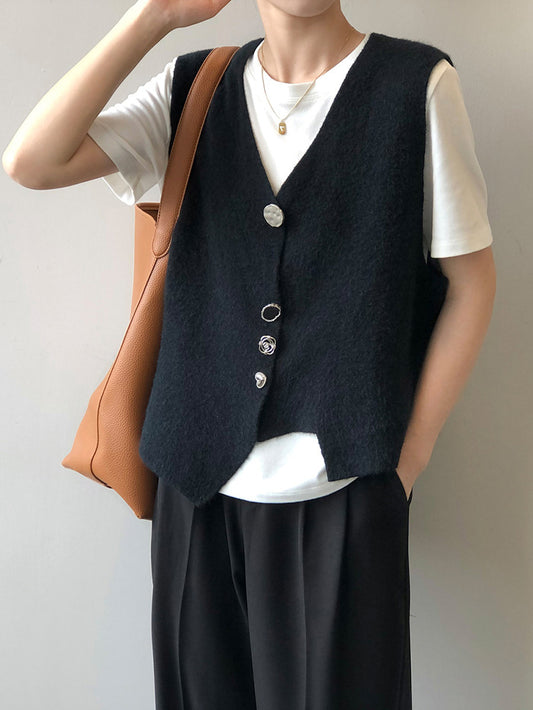 VERILADY | 不規則セーター ボタンデザインアシンメトリーベスト