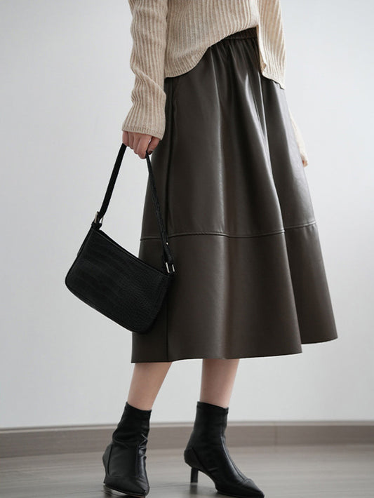 VERILADY | ウエストゴムヴィーガンレザースカート