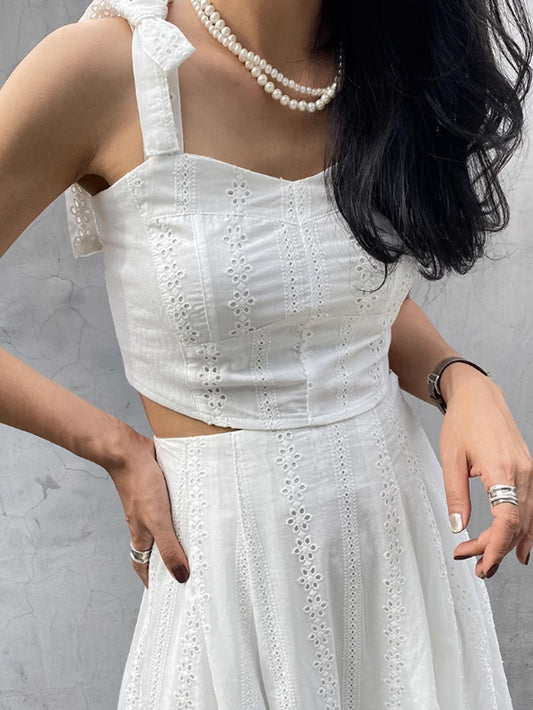 VERILADY |リボン肩紐レースキャミソール&ティアードスカート上下2点セットアップ