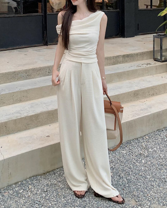 VERILADY |オフショルTシャツ+ロングパンツ 2点セットアップ