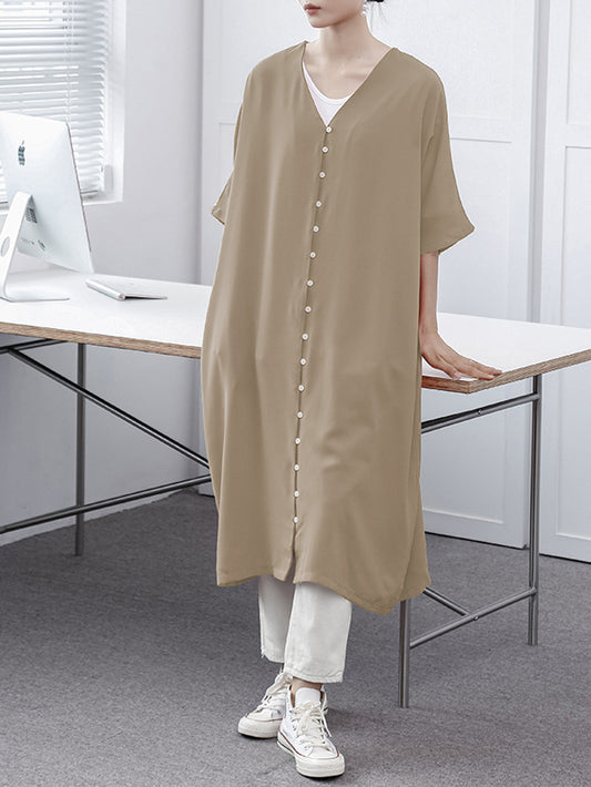 VERILADY |Vネックボタンロングワンピース