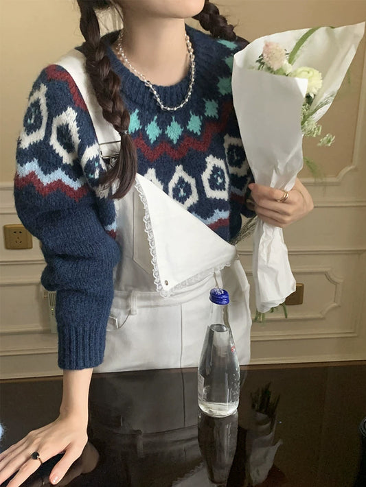 VERILADY |ノルディック柄ランドネックニットトップス セーター