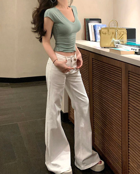 VERILADY |美脚見えハイウエスト白デニムパンツ