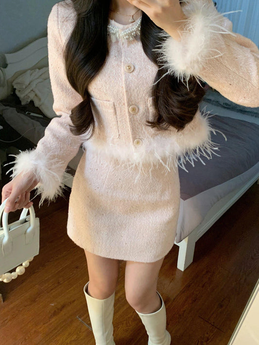 VERILADY |さくらピンクツイードジャケット&スカート2点セットアップ