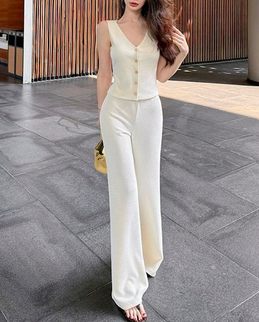 VERILADY |ジレ+ロングパンツ大人トレンド2点セットアップ