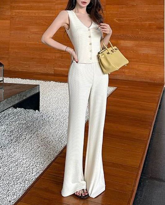 VERILADY |ジレ+ロングパンツ大人トレンド2点セットアップ