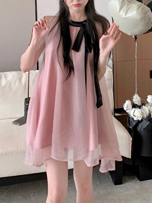 VERILADY |バイカラー配色ホルターシフォンワンピース