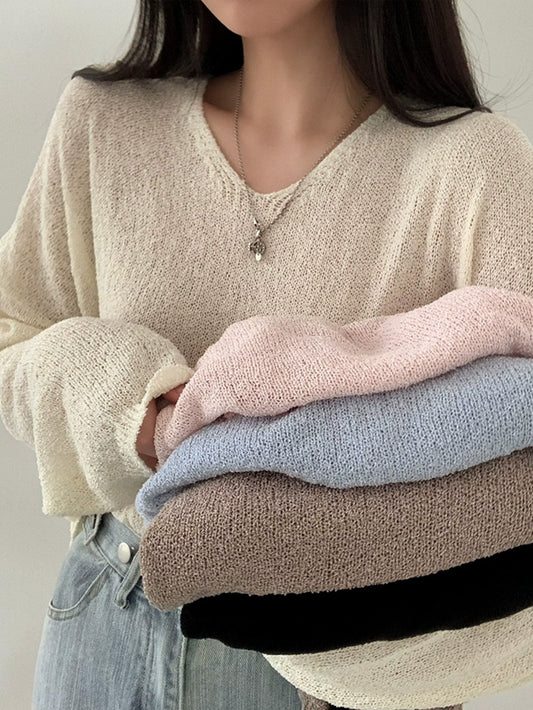 VERILADY | Vネックニットトップス 秋セーター