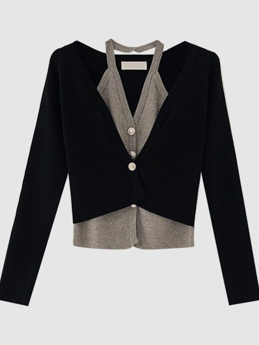 VERILADY |フェイクツーピースニットトップス + ワイドパンツ2点セットアップ 単品販売可