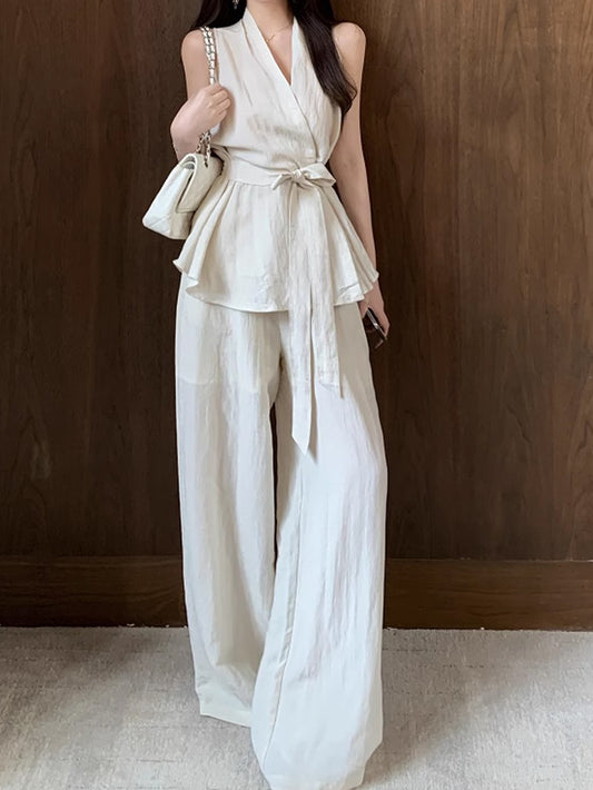 VERILADY |ウエストベルトブラウス+パンツ2点セットアップ