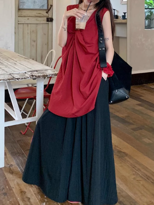 VERILADY |フロントクロスブラウス&ワイドパンツの上下2点セットアップ