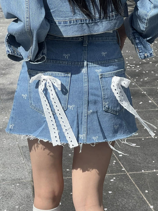 VERILADY |バックポケットリボン付きミニデニムスカート