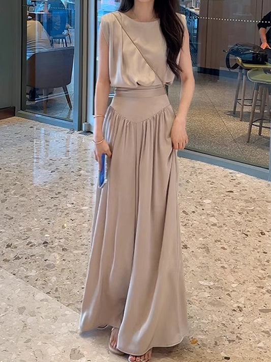 VERILADY |ノースリーブニットトップス&ワイドパンツ2点セットアップ