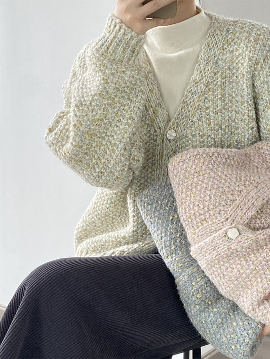 VERILADY |おしゃれボタンVネックレトロミックスニットカーディガン 秋セーター