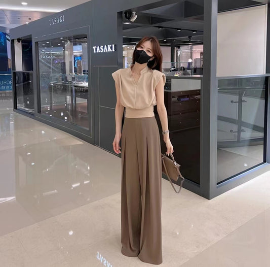 VERILADY |Vネックトップス&ワイドパンツ2点セットアップ