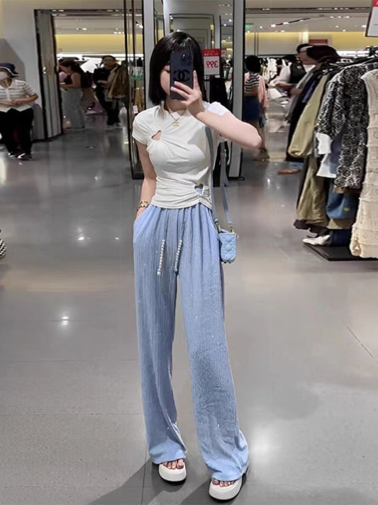 VERILADY | ハートデザインサマーニット半袖トップス ワイドパンツ 単品販売可