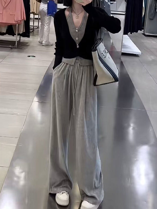 VERILADY |フェイクツーピースニットトップス + ワイドパンツ2点セットアップ 単品販売可