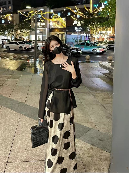 VERILADY |(予約販売)透け感トップス&花プリントキャミワンピ2点セットアップ(期間限定ベルトおまけ付き)