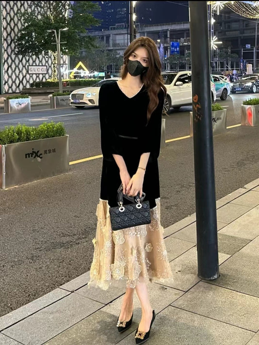 VERILADY |(予約販売)光沢感ニットトップス&スカート2点セットアップ