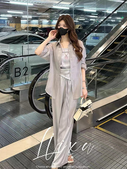 VERILADY |(予約販売)大人カジュアルシャツ+パンツ+キャミ3点セットアップ