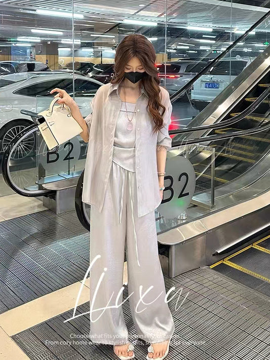 VERILADY |(予約販売)大人カジュアルシャツ+パンツ+キャミ3点セットアップ