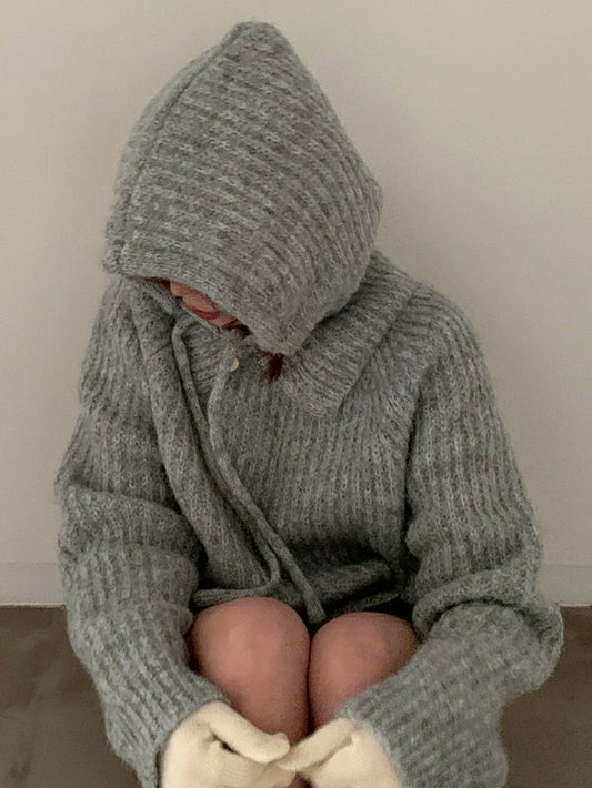 VERILADY | 2WAY韓国風バラクラバ ネックウォーマー&ニットプルオーバーセーター2点セットアップ