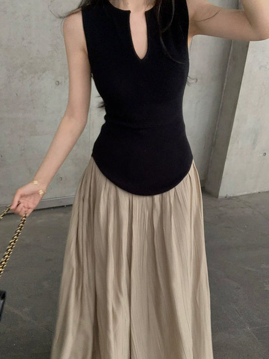 VERILADY |キーホールネックタンクトップ&フレアロングスカート上下2点セットアップ