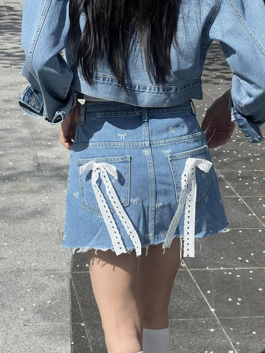 VERILADY |バックポケットリボン付きミニデニムスカート