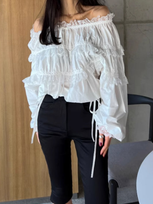 VERILADY |オフショル2wayギャザーレース長袖ブラウス