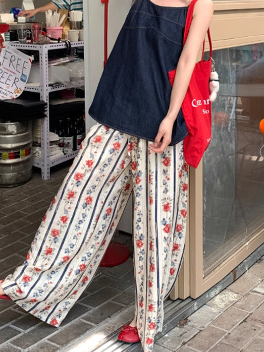 VERILADY |デニムキャミソール&花柄パンツの上下2点セットアップ