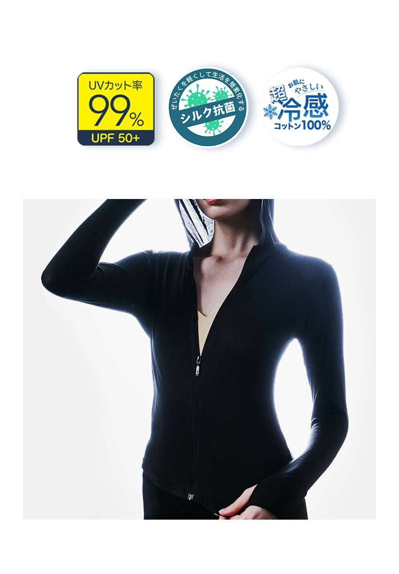 シルク入り UVカット パーカー 女性用 超軽量 136g UPF50+ 日焼け防止
