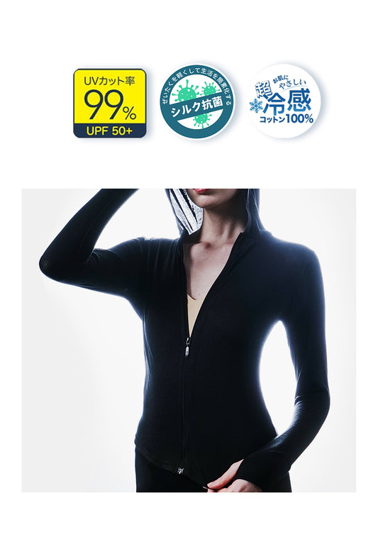 シルク入り UVカット パーカー 女性用 超軽量 136g UPF50+ 日焼け防止