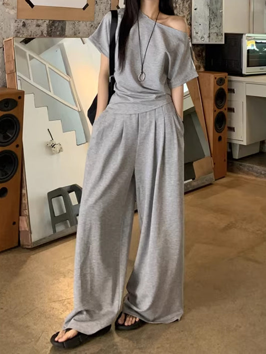 VERILADY |オフショルTシャツ+ロングパンツ 2点セットアップ