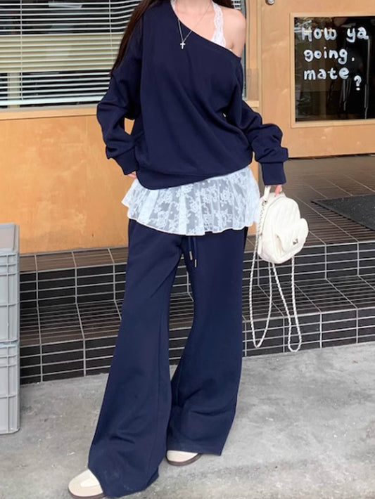 VERILADY |レースキャミ&オフショルダープルオーバー&パンツ3点セットアップ