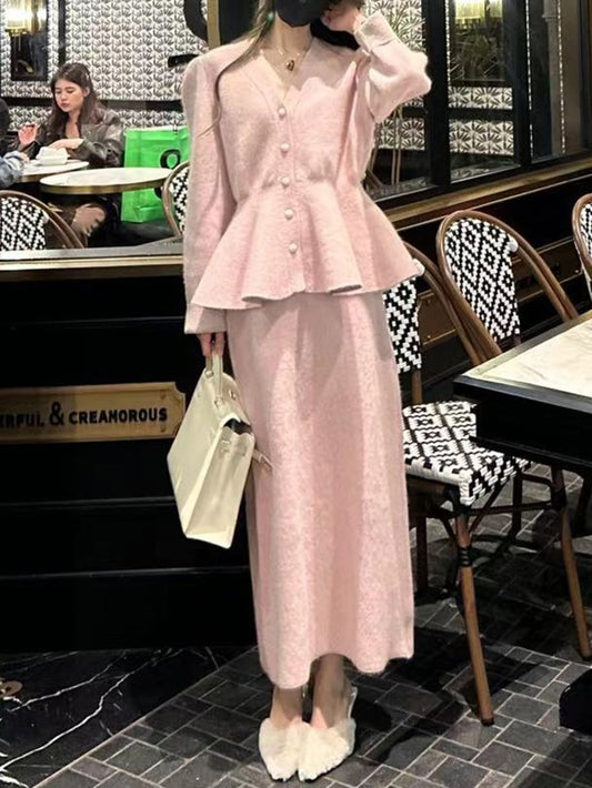 VERILADY |【予約販売】秋冬もっちりさくらピンクニットトップス&スカート 2点セットアップ