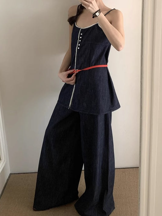 VERILADY |デニムキャミソール+スラックスパンツ2点セット