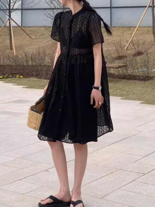 VERILADY |2WAYレイヤード透かし半袖ワンピース