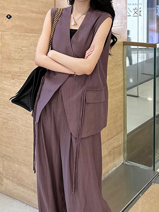 VERILADY |(予約販売)トレンドカジュアルジレ&ワイドパンツ2点セットアップ