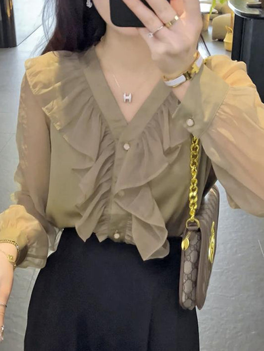 VERILADY |フロントボタンシアーシャツブラウス