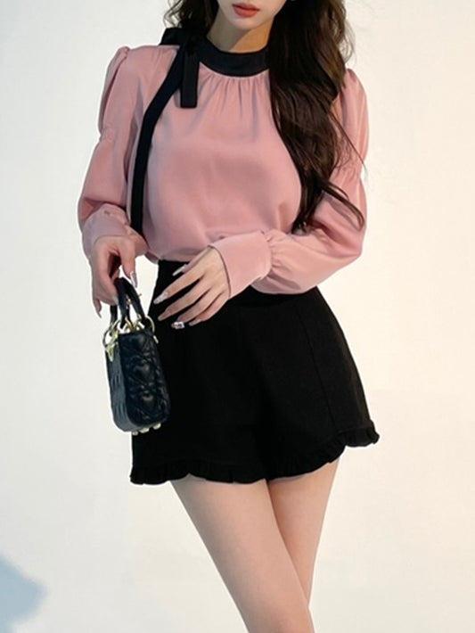 VERILADY |サイドリボンタイ ピンクブラウス シャツ