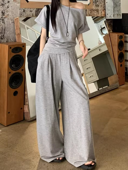 VERILADY |オフショルTシャツ+ロングパンツ 2点セットアップ