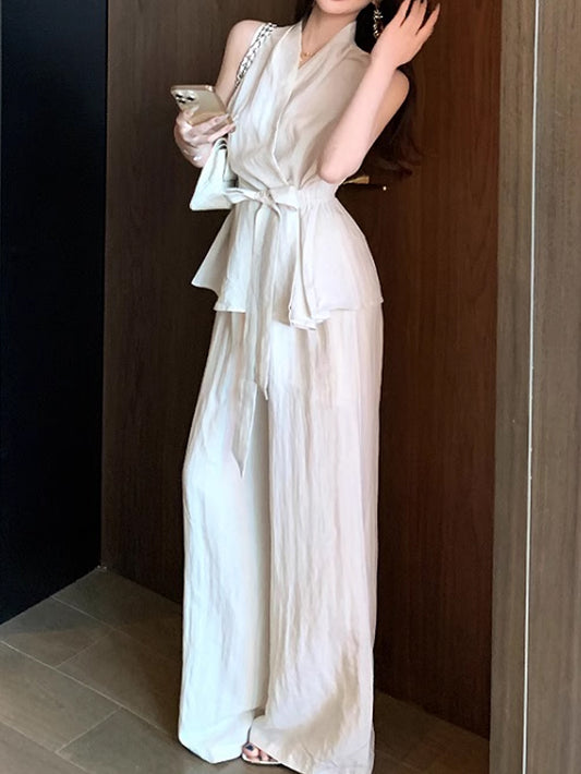 VERILADY |ウエストベルトブラウス+パンツ2点セットアップ